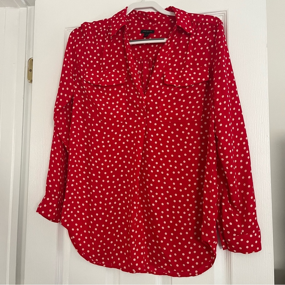Ann Taylor Red Polka Dot Blouse